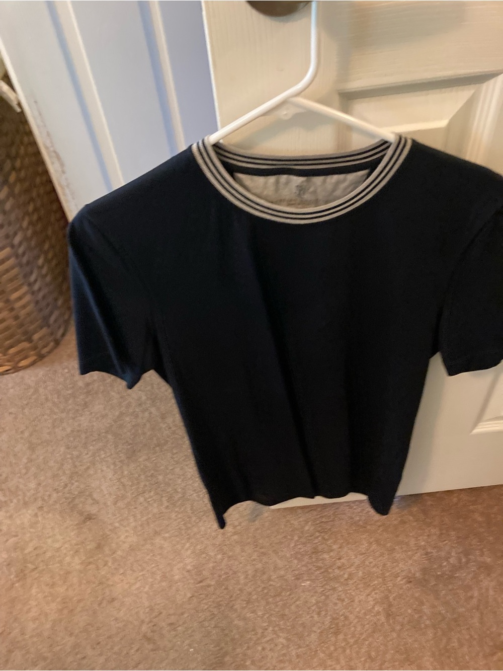 Brunello Cucinelli Black and White Striped Collar Tee